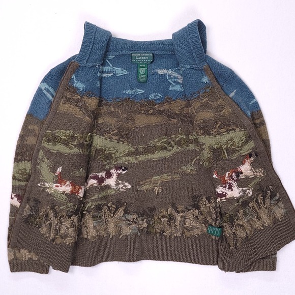 Lauren Ralph Lauren Womens P/M Wool Knit Full Zip Hoodie The Dog Hunt Blue Green - Picture 13 of 14